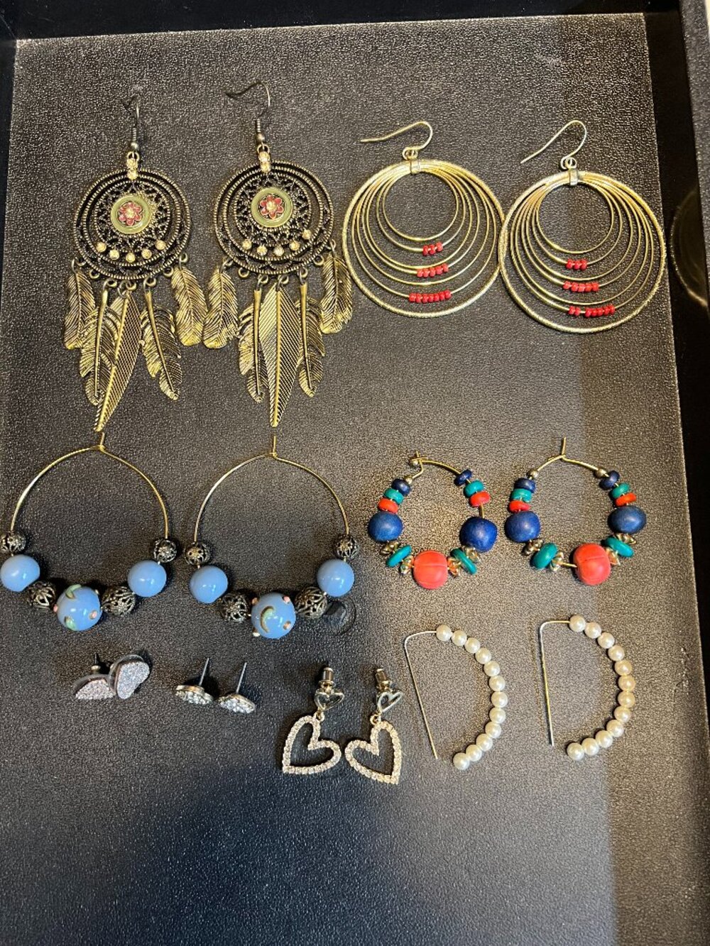 8 Pairs Goldtone Earrings, Dangle, Hoops and Posts